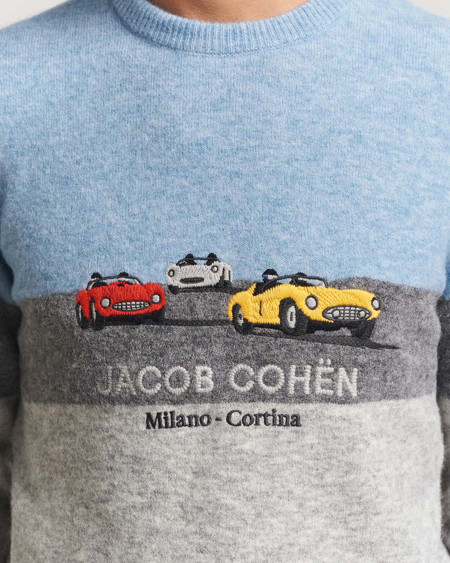 Herren | Pullover | Jacob Cohën | Embroidery Knitted Milano-Cortina Crew Neck Grey/Blue