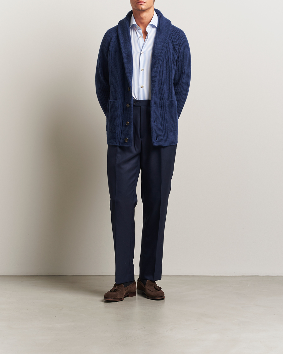 Herren | Pullover | Kiton | Cashmere Rib Shawl Cardigan Navy
