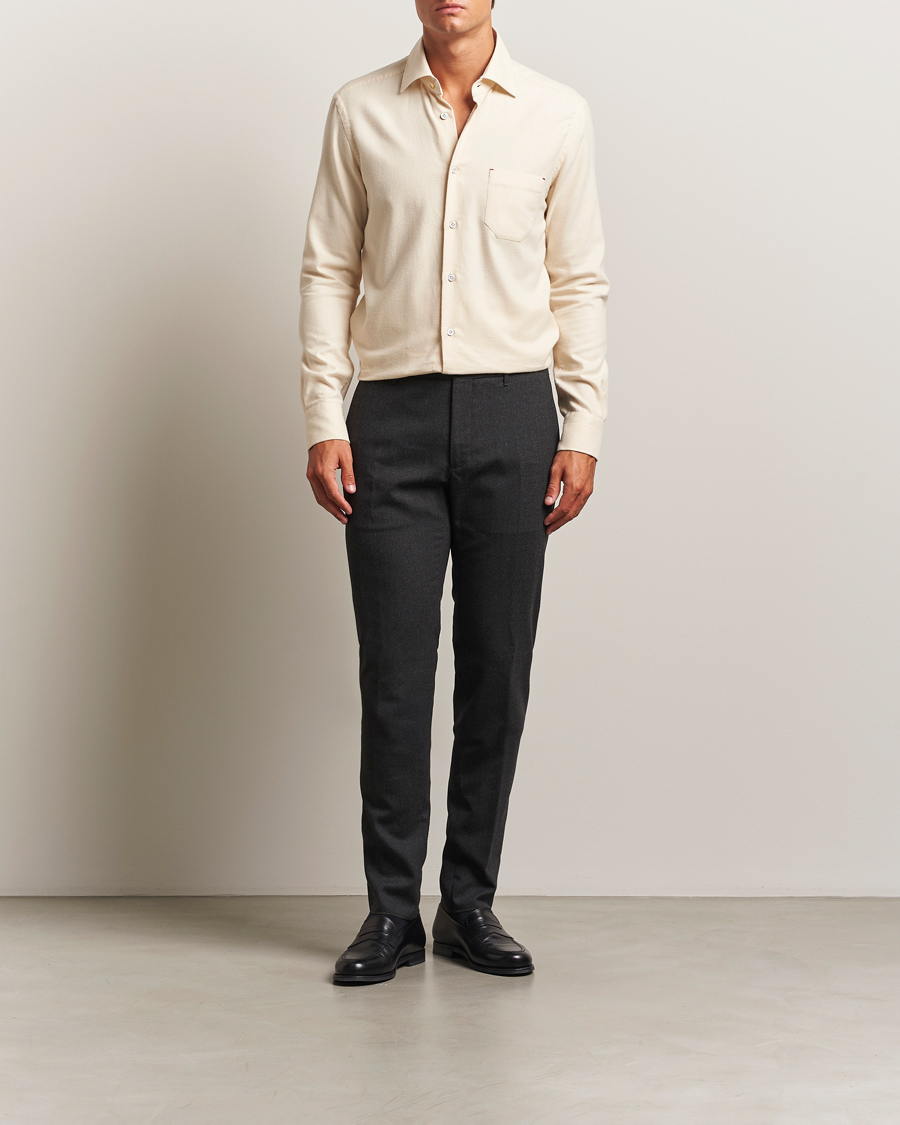 Herren | Hemden | Kiton | Cotton Flannel Sport Shirt Cream