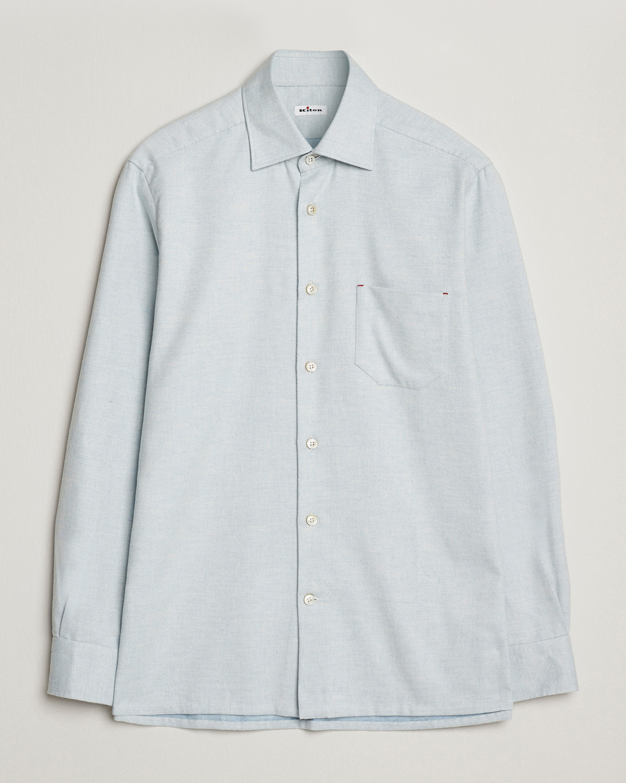 Herren | Hemden | Kiton | Cotton Flannel Sport Shirt Light Blue