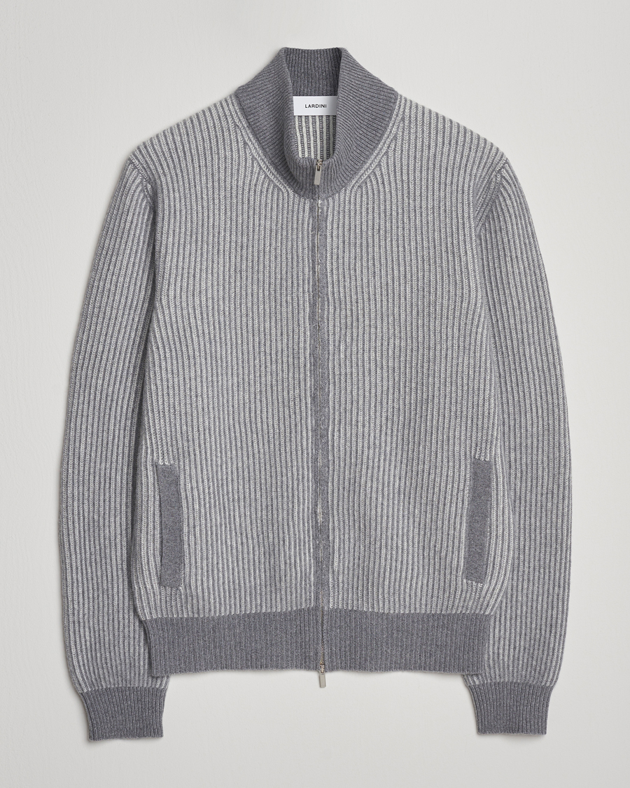 Herren | Pullover | Lardini | Wool/Cashmere Knitted Full Zip Grey
