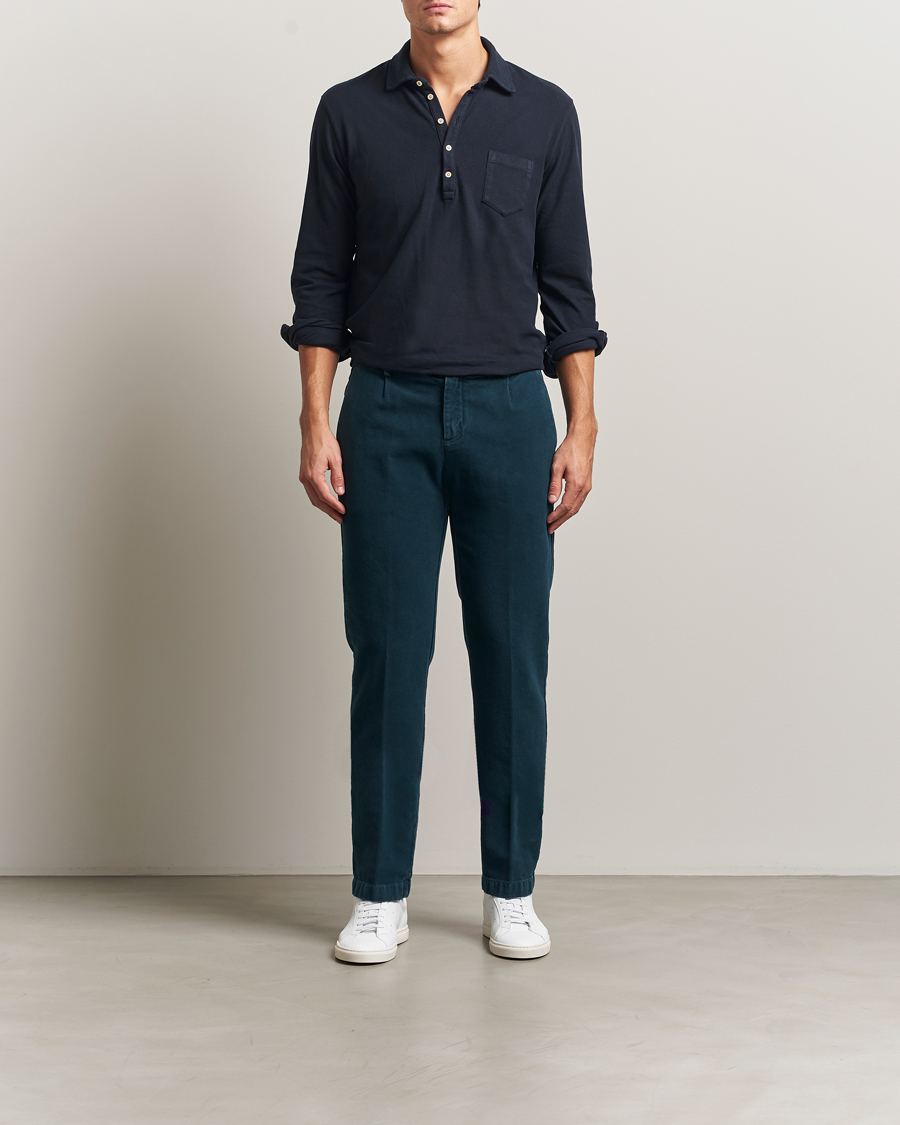 Herren | Hosen | Massimo Alba | Ionio Pleated Moleskine Trousers Petrol Blue