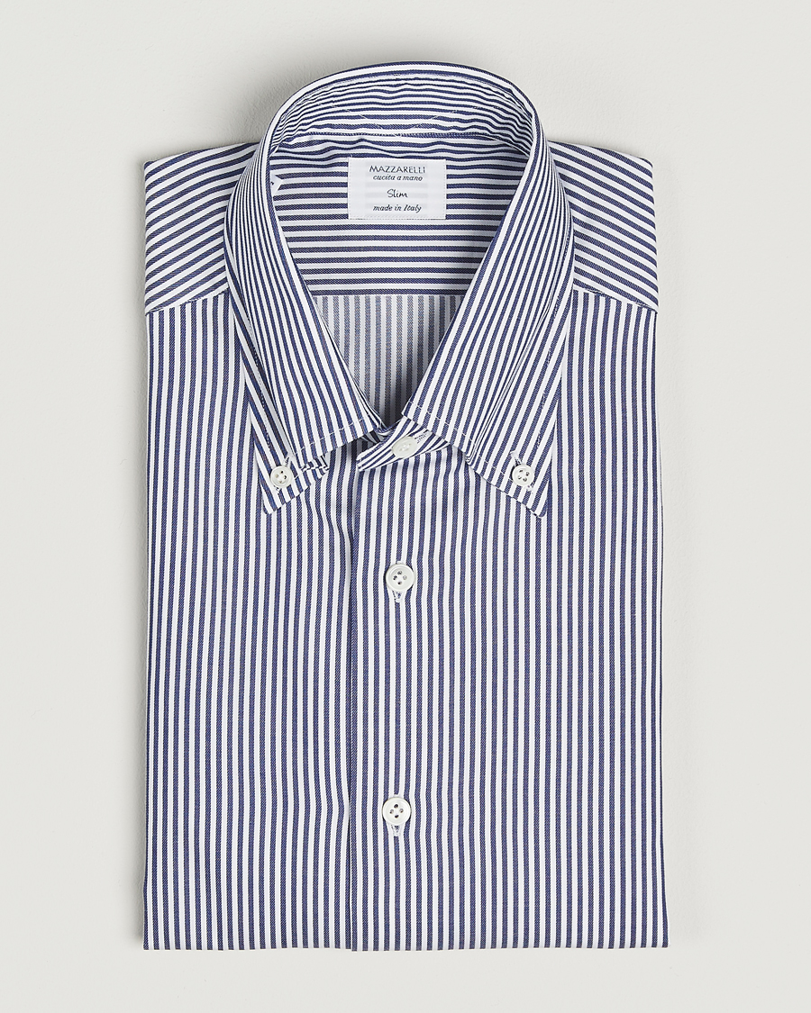 Herren | Hemden | Mazzarelli | Soft Cotton Twill Button Down Shirt Navy Stripe