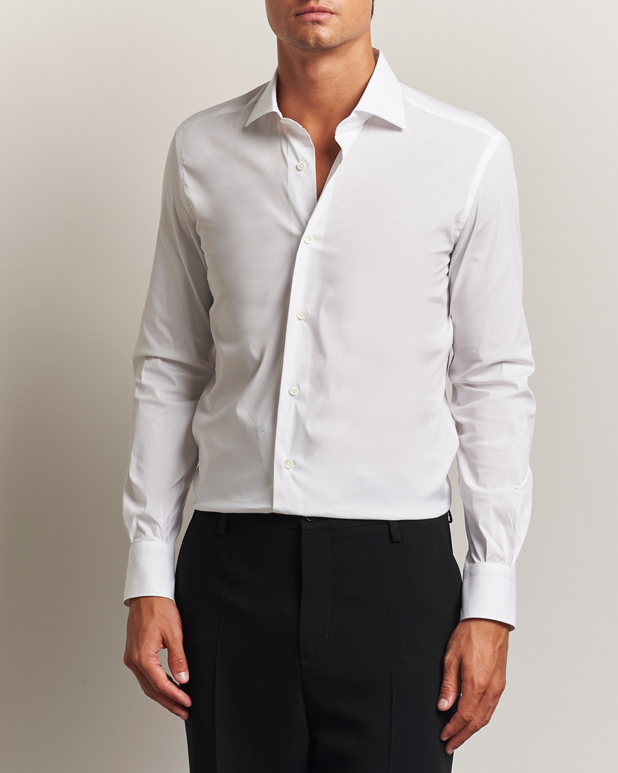 Herren | Hemden | Mazzarelli | Soft Cotton/Stretch Cut Away Shirt White