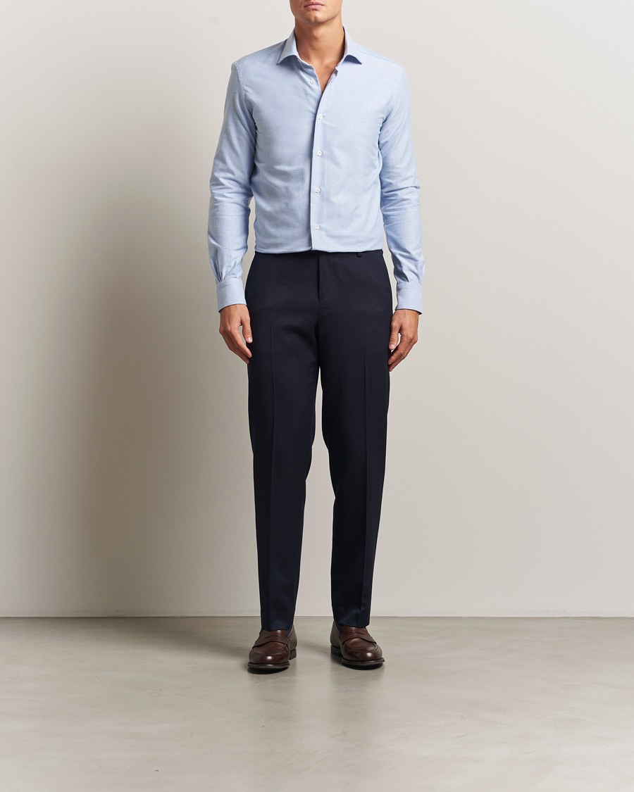 Herren | Hemden | Mazzarelli | Soft Flannel Cut Away Shirt Light Blue