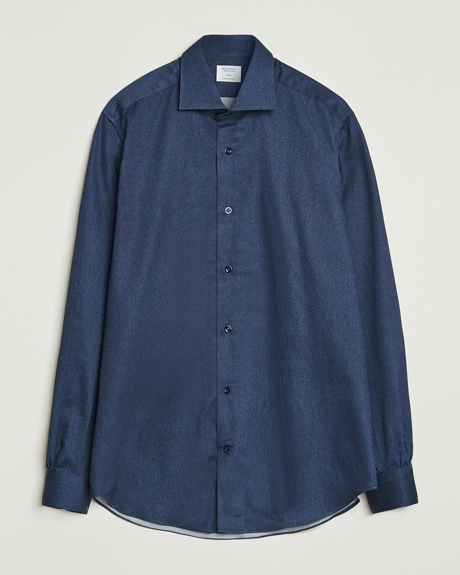Herren | Hemden | Mazzarelli | Soft Flannel Cut Away Shirt Navy