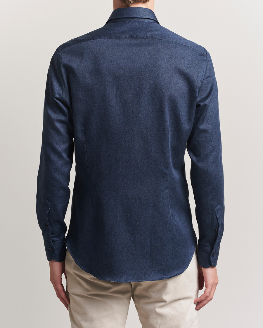 Herren | Hemden | Mazzarelli | Soft Flannel Cut Away Shirt Navy