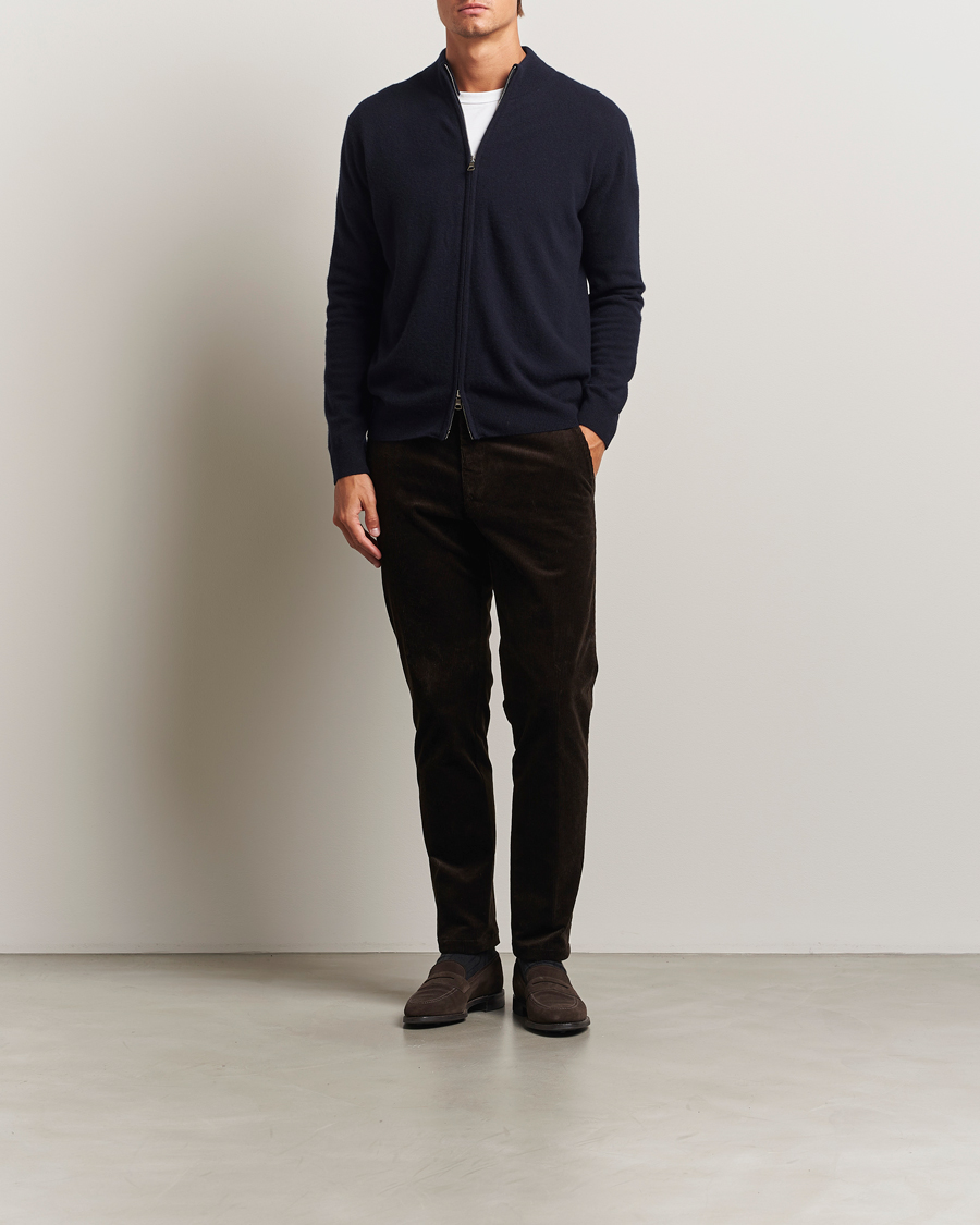 Herren | Pullover | Oscar Jacobson | Seb Wool/Cashmere Full Zip Navy