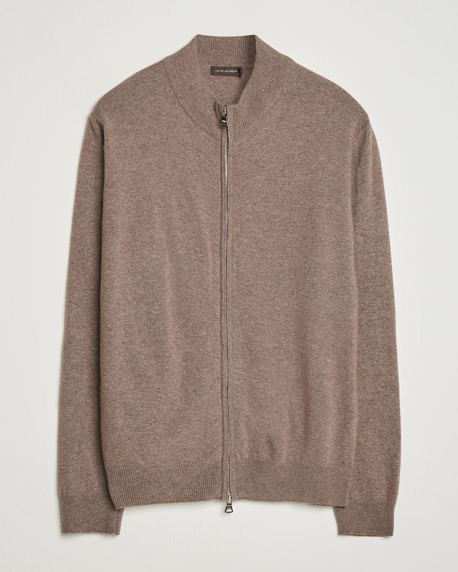 Herren | Pullover | Oscar Jacobson | Seb Wool/Cashmere Full Zip Light Brown