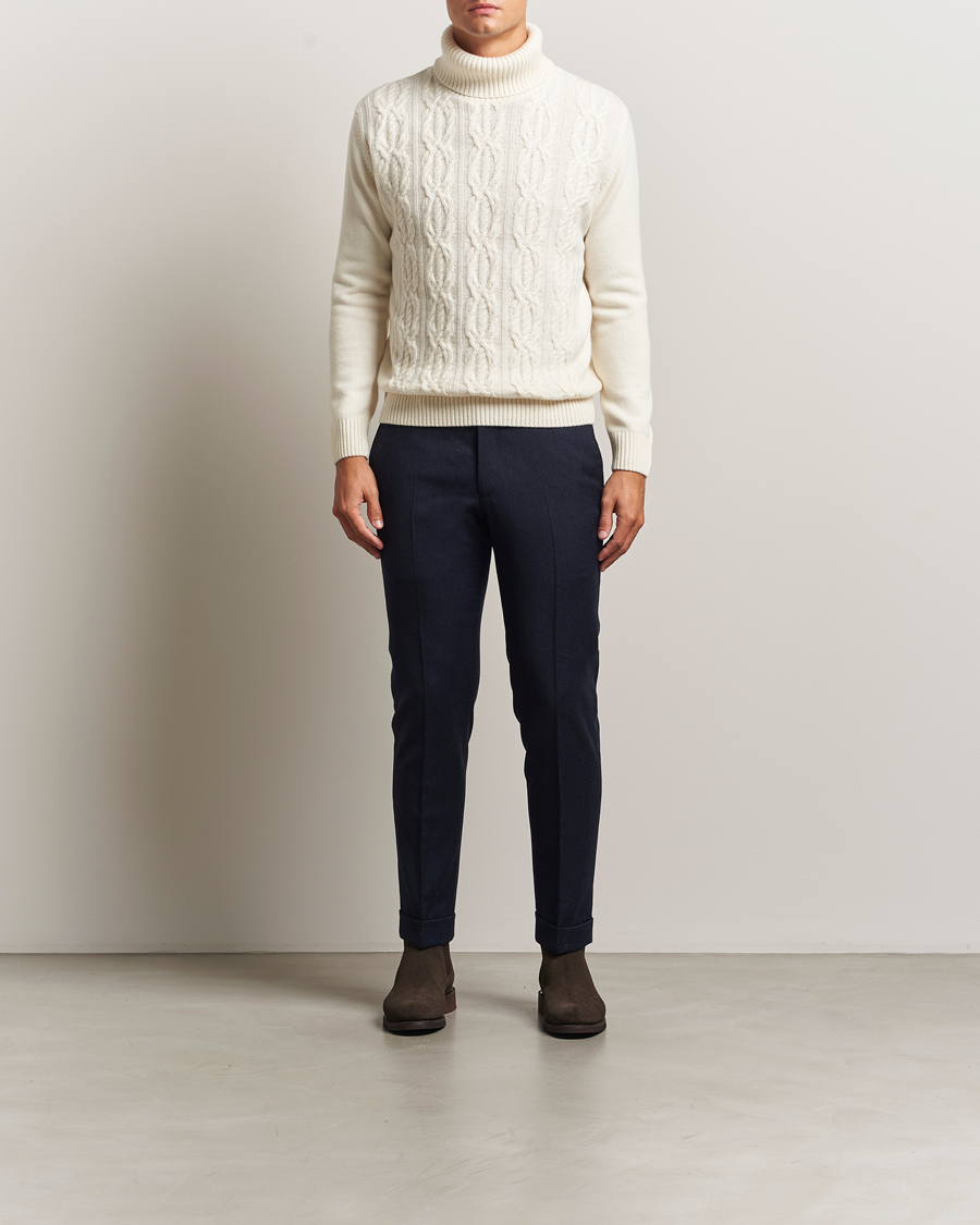 Herren | Pullover | Oscar Jacobson | Heavy Knitted Wool/Cashmere Cable Polo White