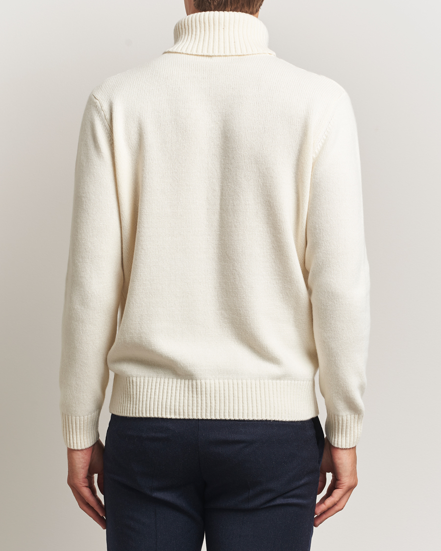 Herren | Pullover | Oscar Jacobson | Heavy Knitted Wool/Cashmere Cable Polo White