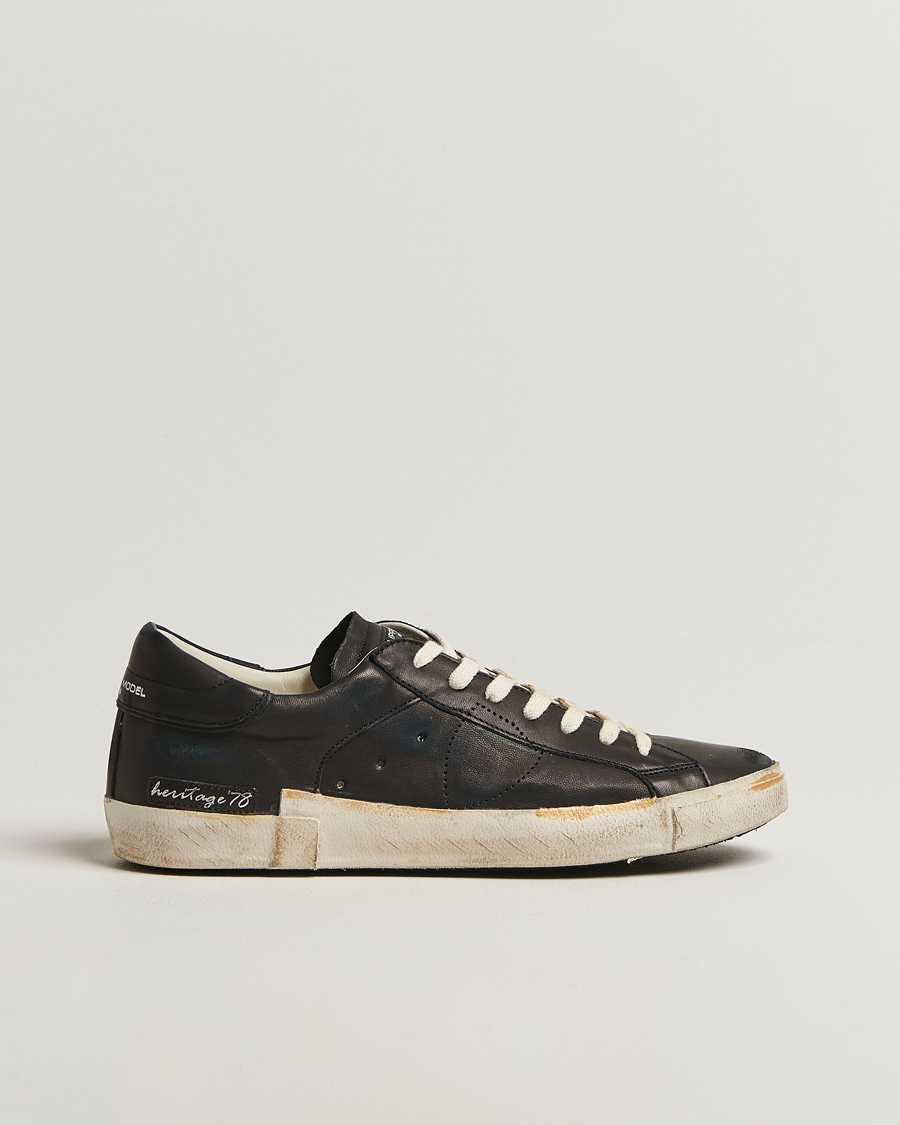 Herren | Philippe Model Prsx Low Top Vintage Leather Sneakers Black | Philippe Model | Prsx Low Top Vintage Leather Sneakers Black