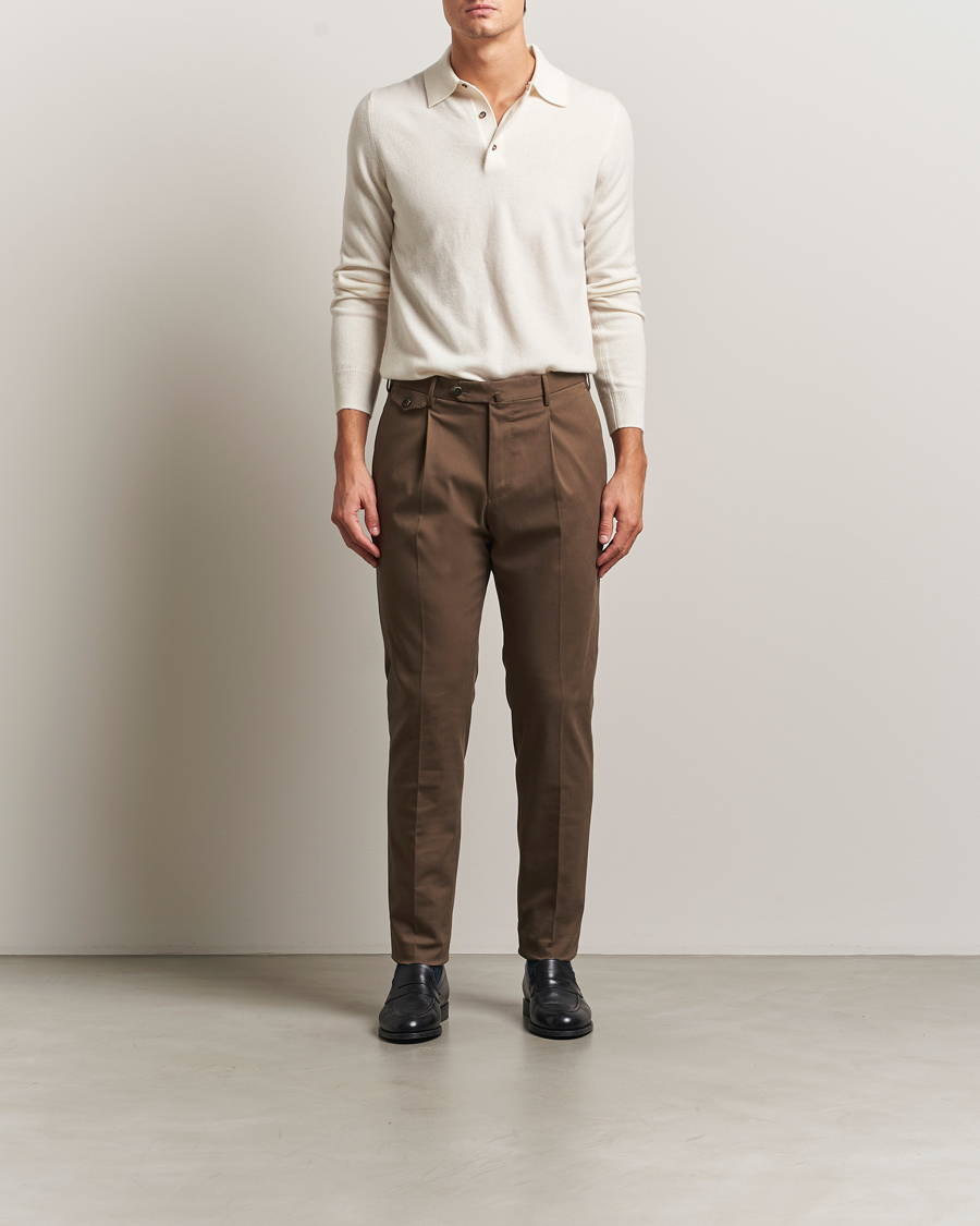 Herren | Hosen | PT01 | Slim Fit Pleated Cotton/Cashmere Trousers Dark Brown