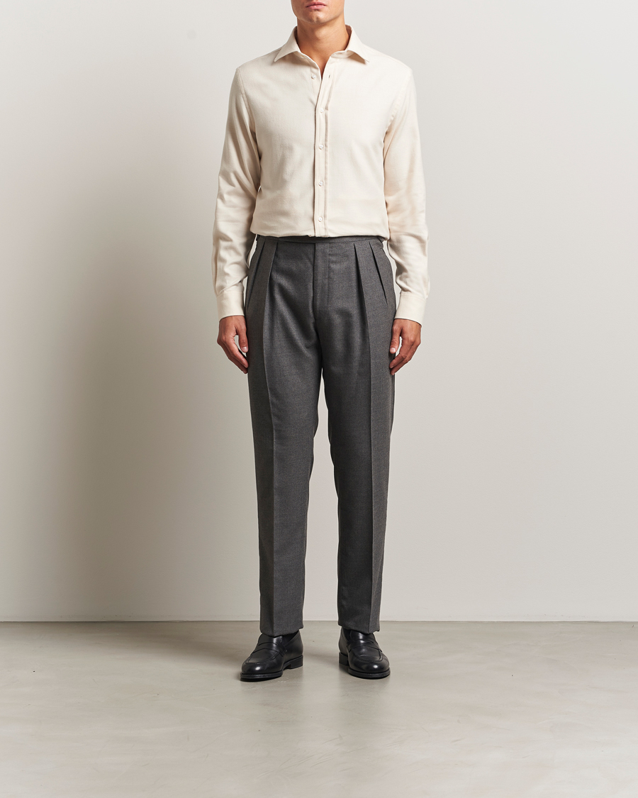 Herren | Hemden | Ralph Lauren Purple Label | Cotton Flannel Shirt Cream Melange