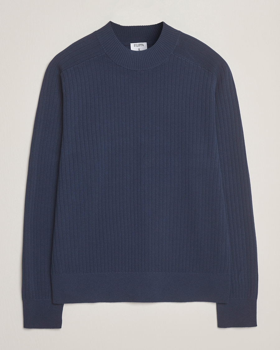 Herren | Pullover | Filippa K | Cotton Merino Knitted Mock Neck Sweater Dusk Blue