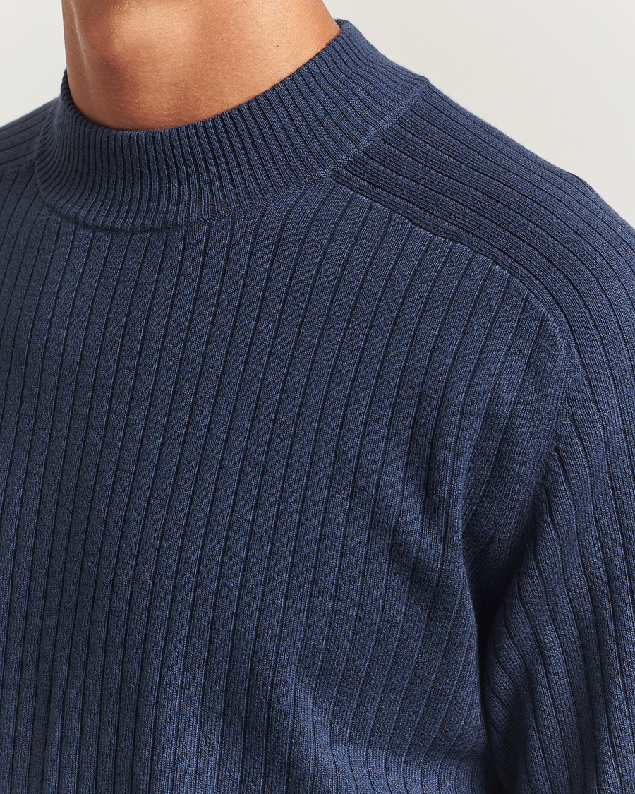Herren | Pullover | Filippa K | Cotton Merino Knitted Mock Neck Sweater Dusk Blue