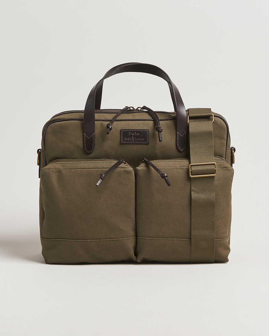 Herren | Polo Ralph Lauren Commuter Canvas Messenger Bag Defender Green/Brown | Polo Ralph Lauren | Commuter Canvas Messenger Bag Defender Green/Brown