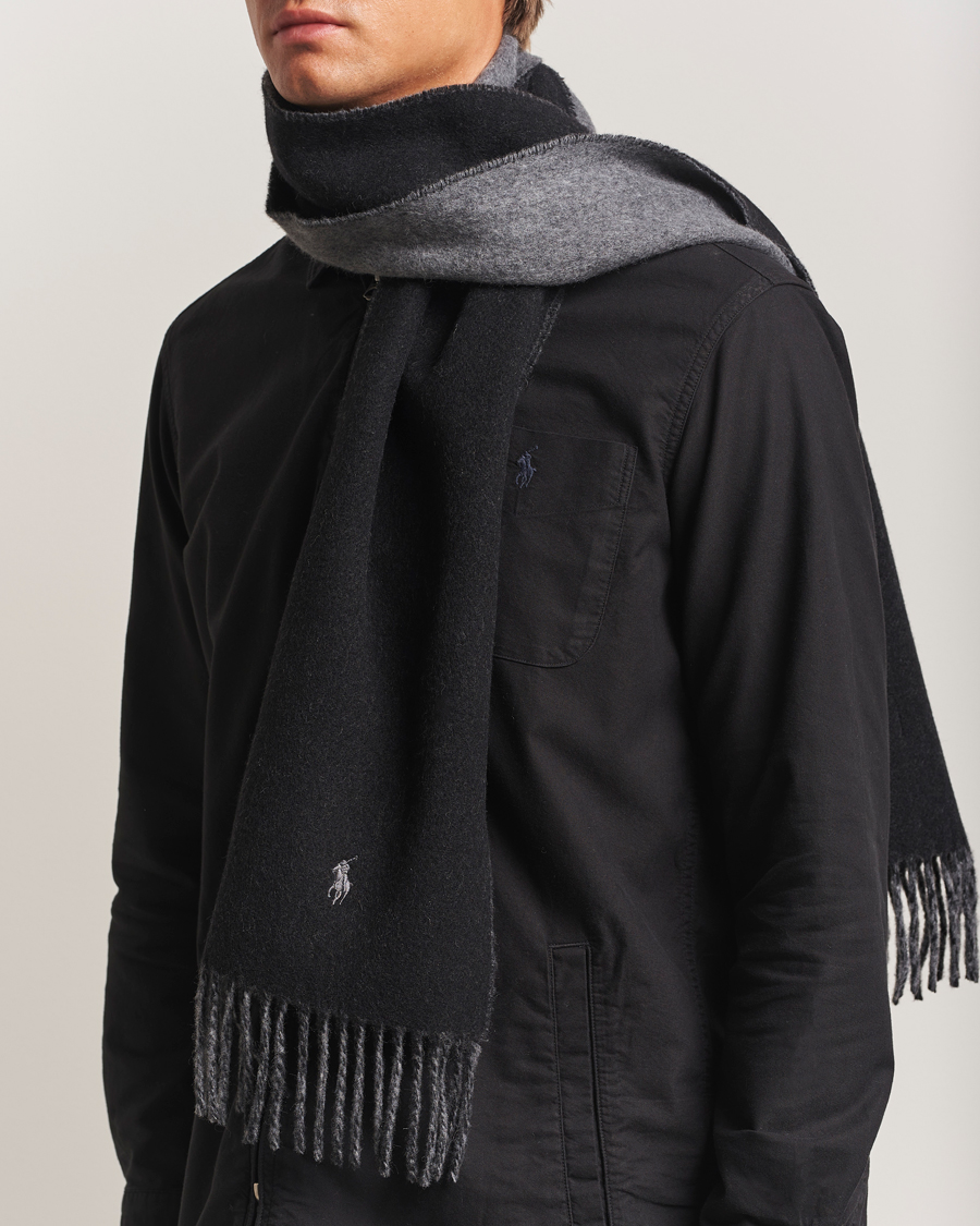 Herren | Polo Ralph Lauren Reversible Wool Scarf Polo Black/Grey | Polo Ralph Lauren | Reversible Wool Scarf Polo Black/Grey