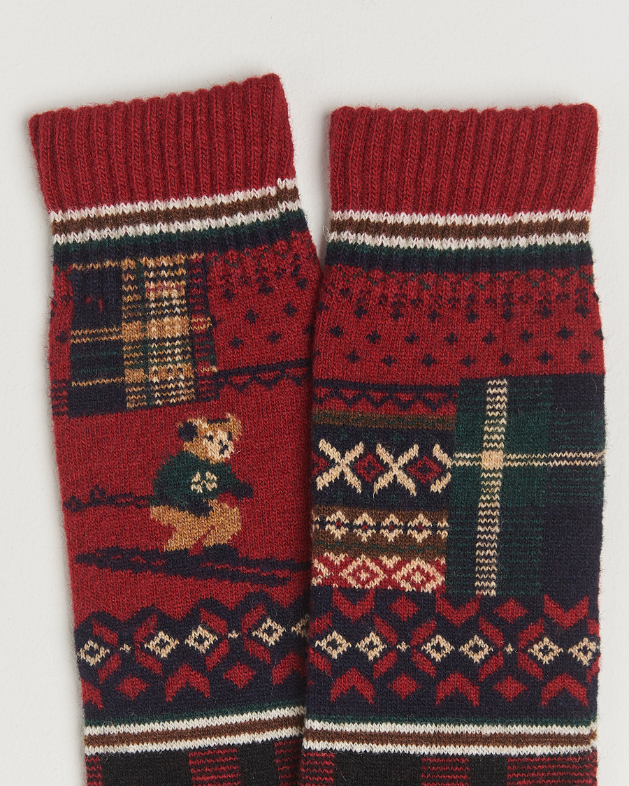Herren | Unterwäsche | Polo Ralph Lauren | Patchwork Bear Lambswool Sock Red Multi