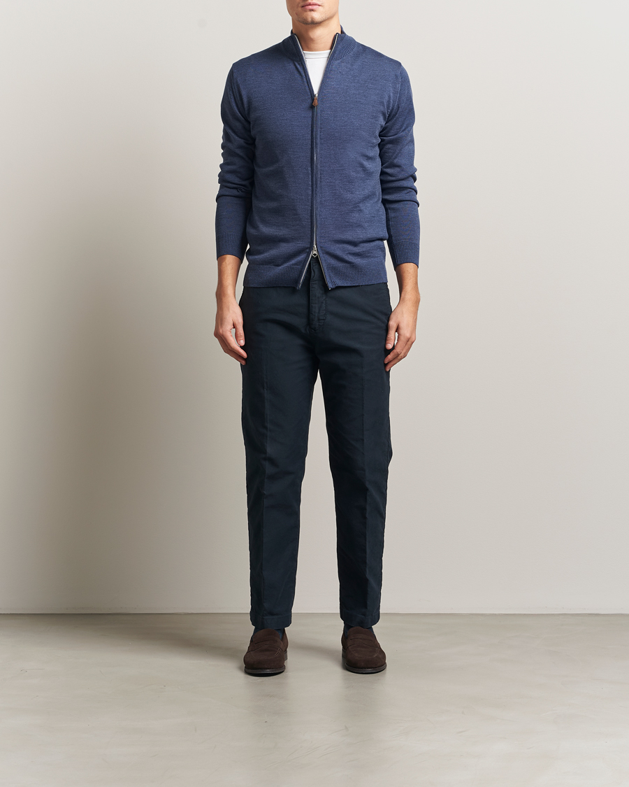 Herren | Pullover | Stenströms | Merino Full Zip Denim Blue
