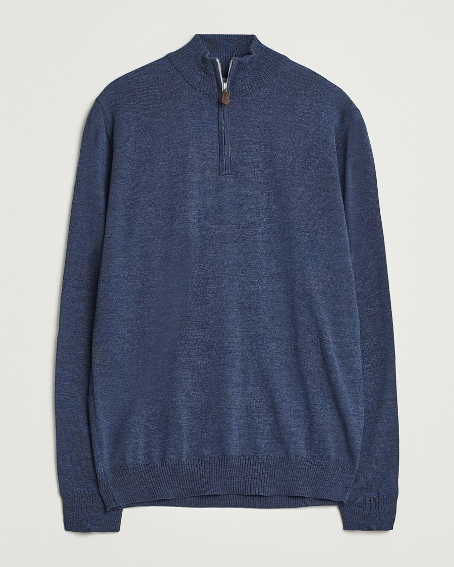 Herren | Pullover | Stenströms | Merino Half-Zip Denim Blue