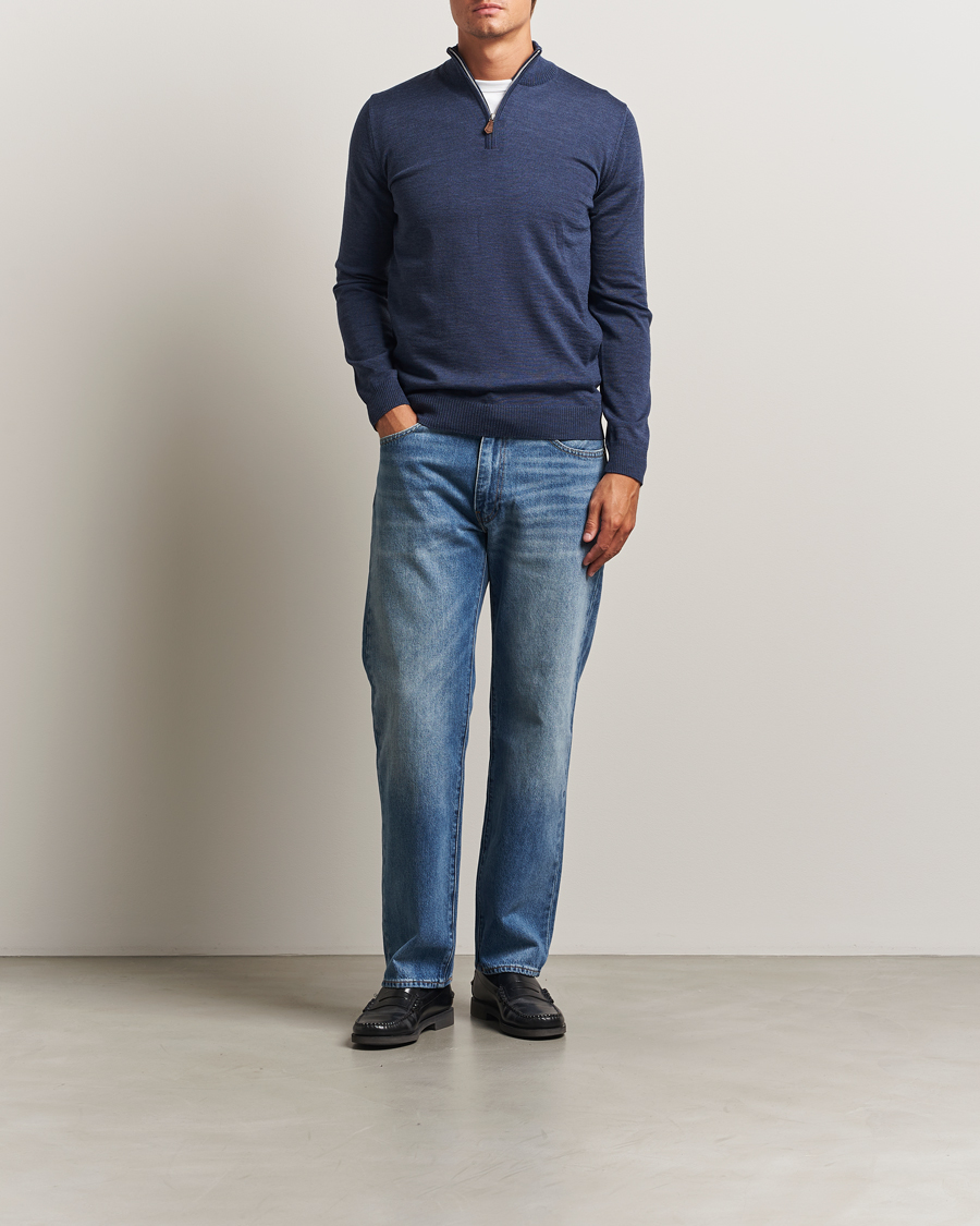 Herren | Pullover | Stenströms | Merino Half-Zip Denim Blue