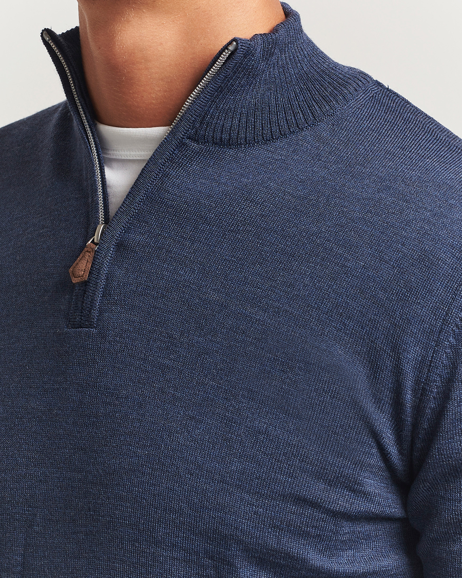 Herren | Pullover | Stenströms | Merino Half-Zip Denim Blue