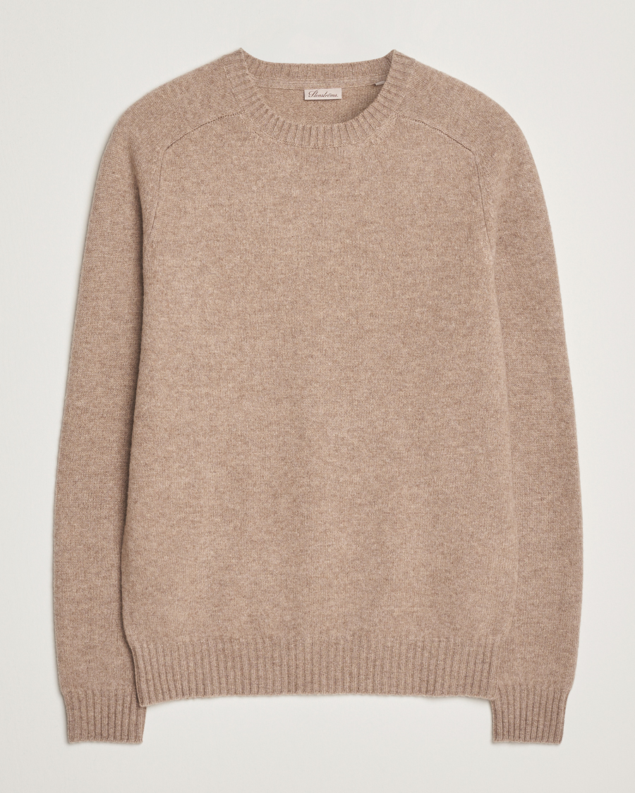 Herren | Pullover | Stenströms | Knitted Yak/Merino Crew Neck Light Brown