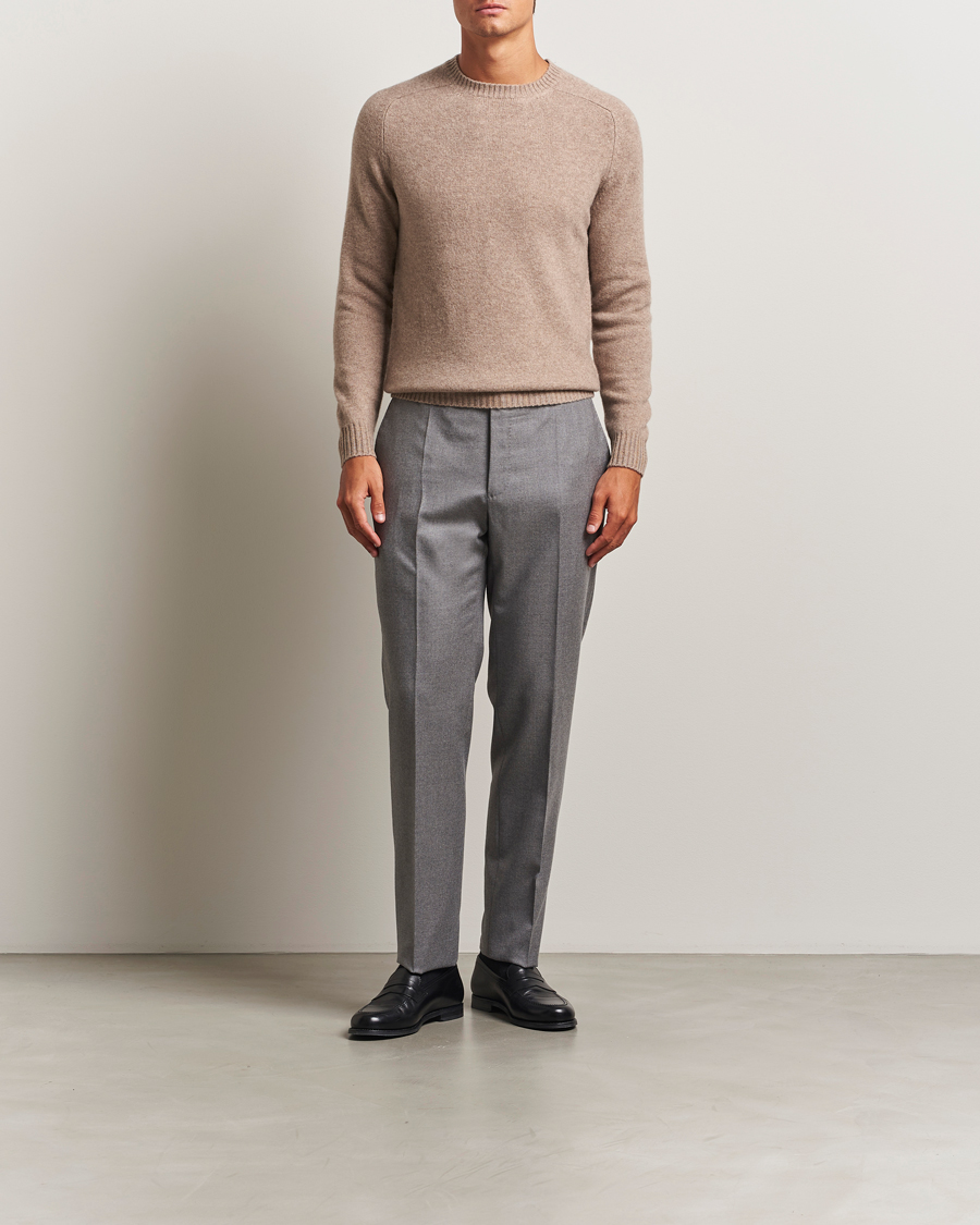 Herren | Pullover | Stenströms | Knitted Yak/Merino Crew Neck Light Brown