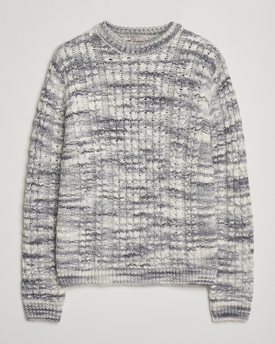 Herren | Pullover | Stenströms | Alpacka Cable Knitted Crew Neck Grey