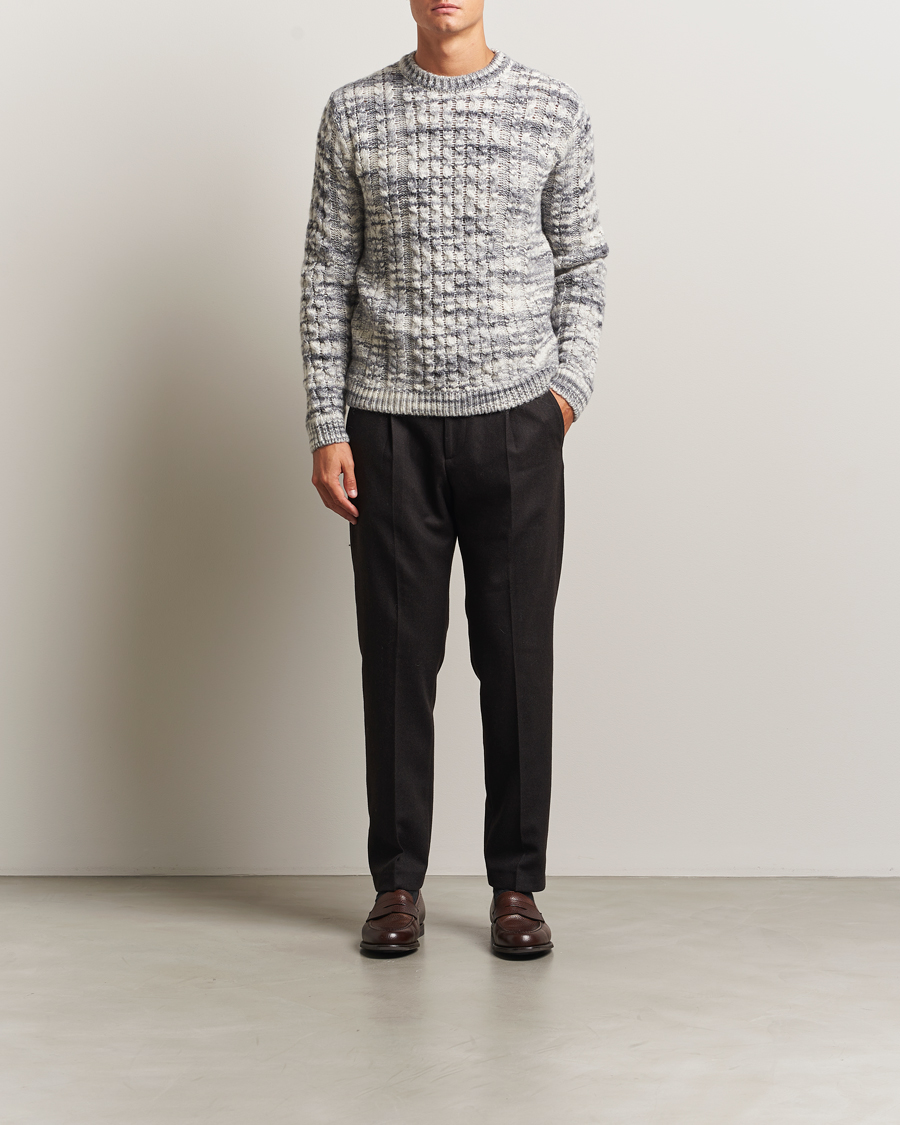 Herren | Pullover | Stenströms | Alpacka Cable Knitted Crew Neck Grey