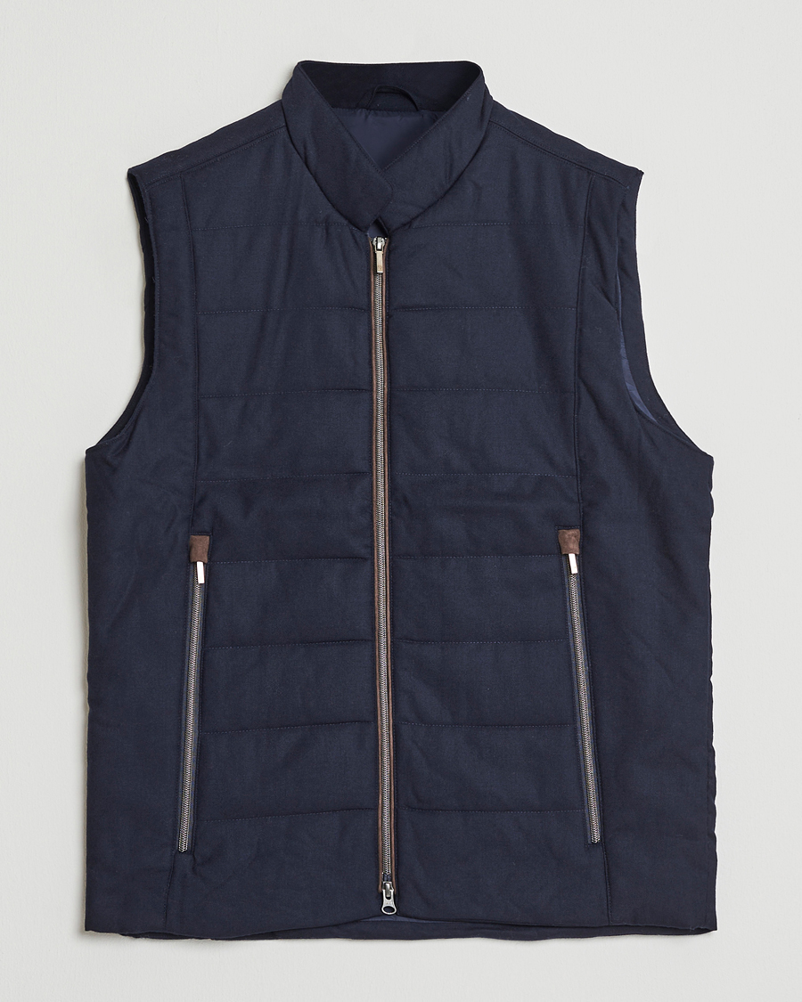 Herren | Westen | Stenströms | Wool Alcantara Detail Light Padded Vest Navy