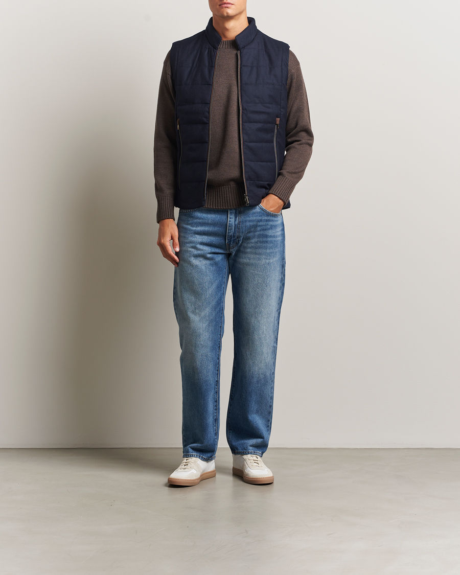 Herren | Westen | Stenströms | Wool Alcantara Detail Light Padded Vest Navy