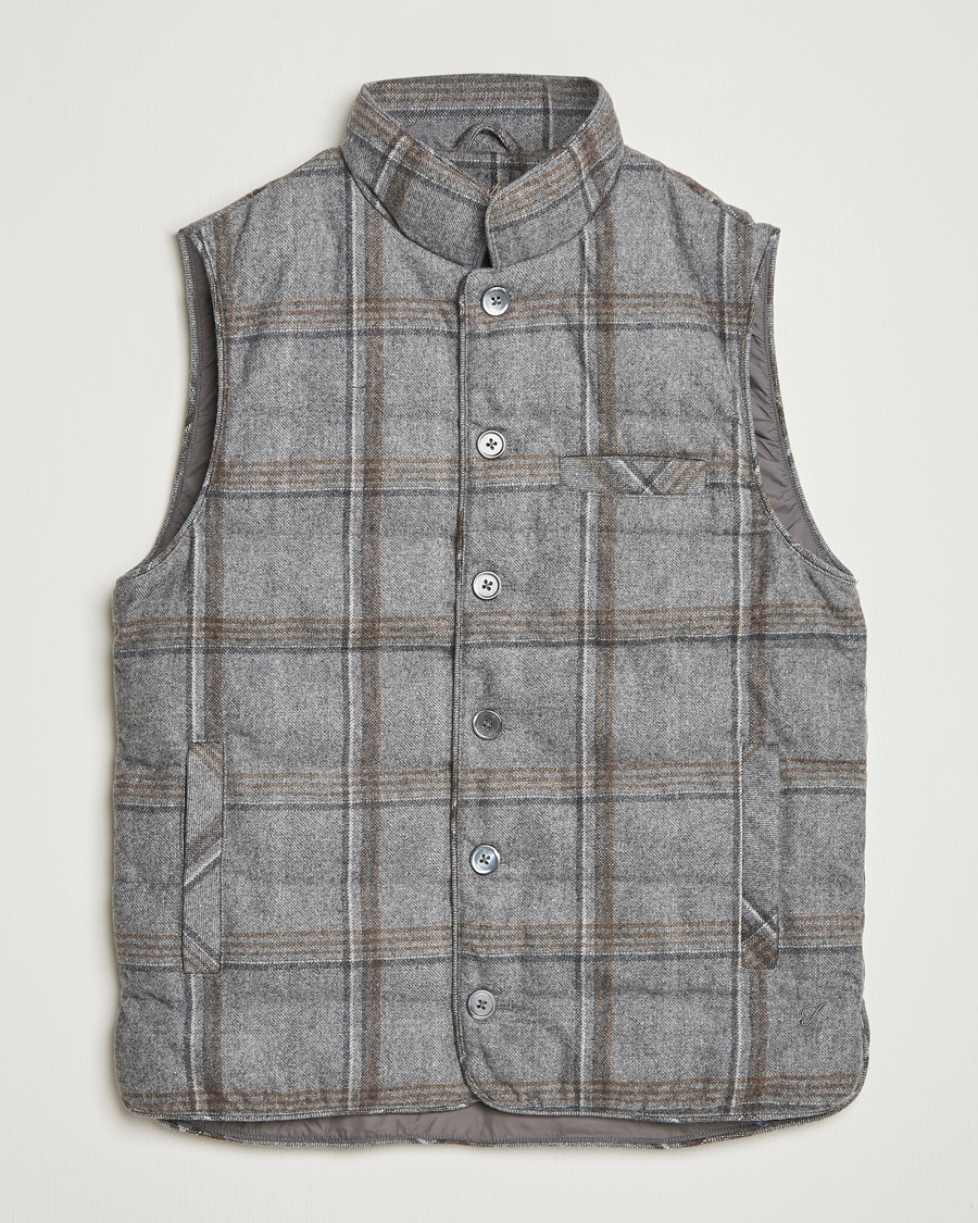 Herren | Westen | Stenströms | Check Wool Padded Vest Grey