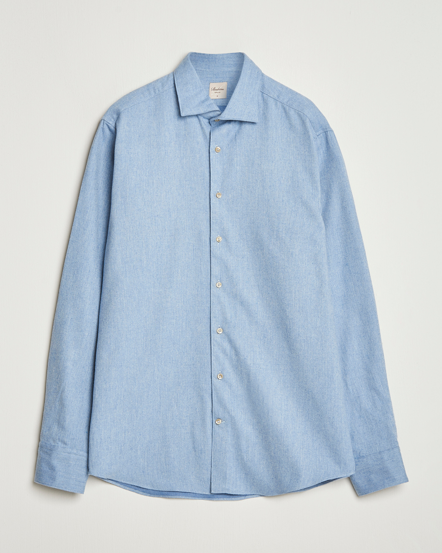 Herren | Hemden | Stenströms | Regular Fit Cut Away Flannel Shirt Light Blue