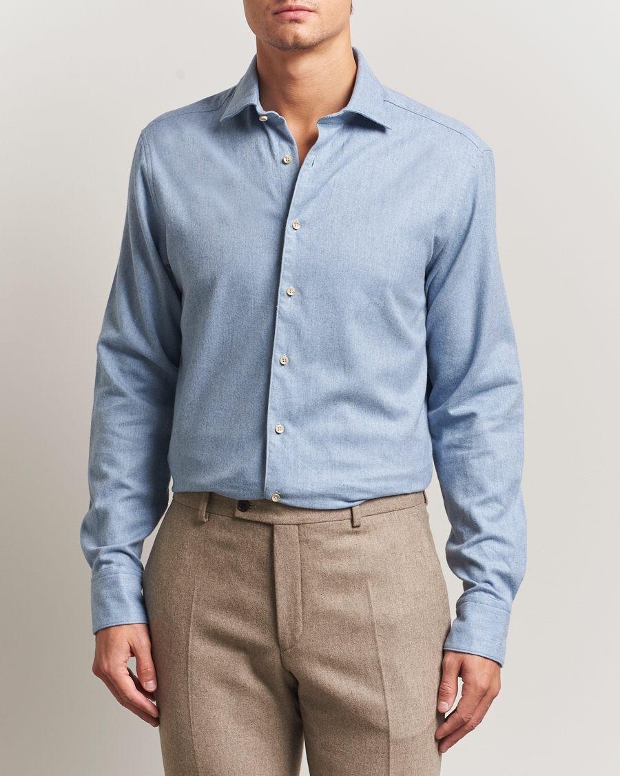 Herren | Hemden | Stenströms | Regular Fit Cut Away Flannel Shirt Light Blue
