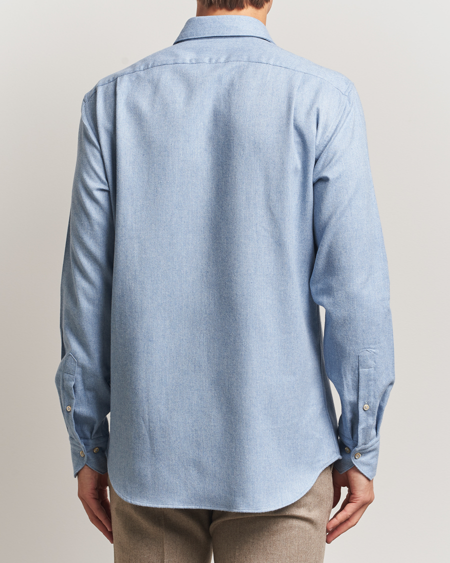 Herren | Hemden | Stenströms | Regular Fit Cut Away Flannel Shirt Light Blue