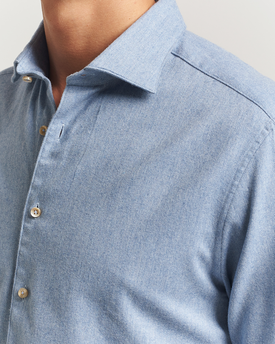 Herren | Hemden | Stenströms | Regular Fit Cut Away Flannel Shirt Light Blue
