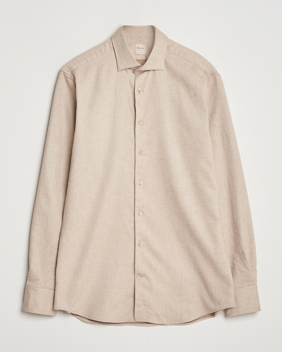 Herren | Hemden | Stenströms | Regular Fit Cut Away Flannel Shirt Beige