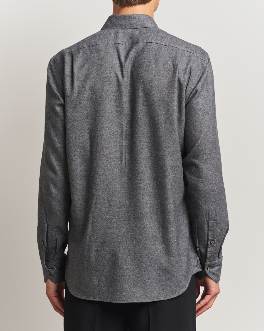 Herren | Hemden | Stenströms | Regular Fit Cut Away Flannel Shirt Grey