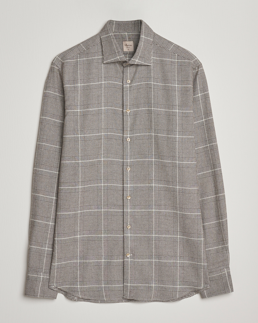 Herren | Hemden | Stenströms | Regular Fit Glencheck Flannel Shirt Brown