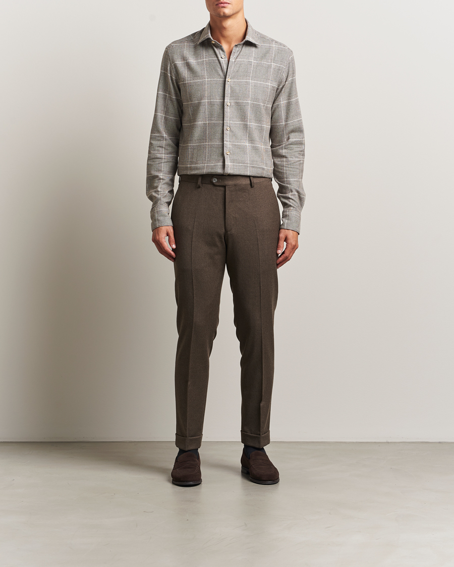 Herren | Hemden | Stenströms | Regular Fit Glencheck Flannel Shirt Brown
