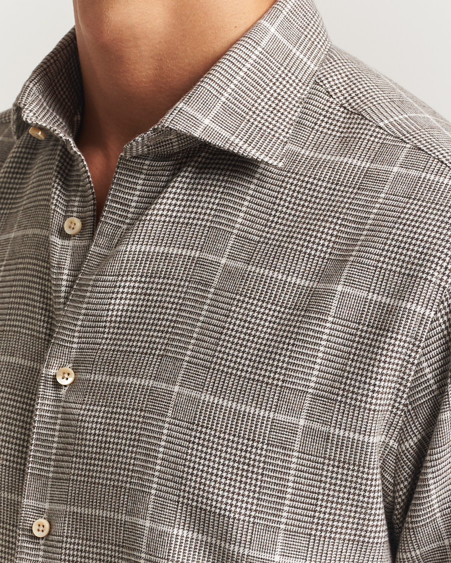 Herren | Hemden | Stenströms | Regular Fit Glencheck Flannel Shirt Brown