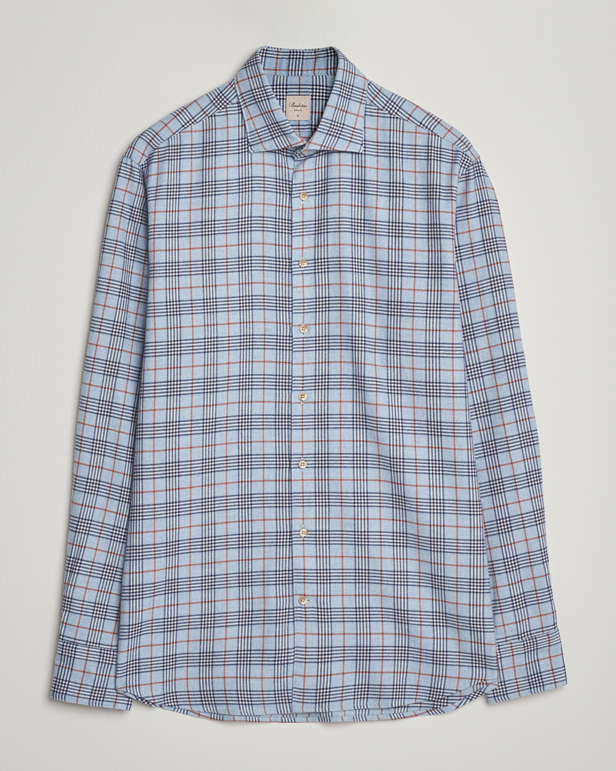 Herren | Hemden | Stenströms | Regular Fit Cut Away Check Flannel Shirt Blue