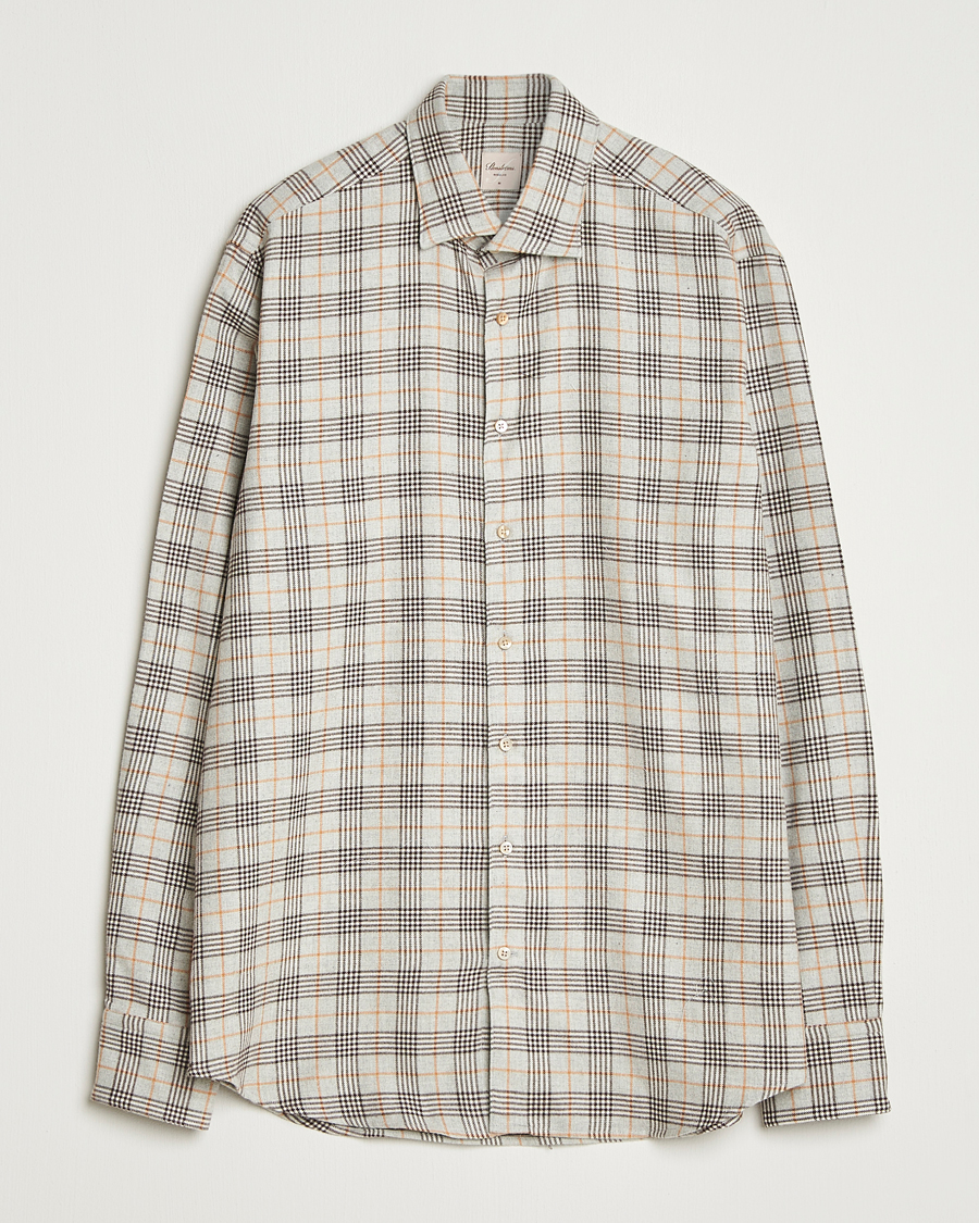 Herren | Hemden | Stenströms | Regular Fit Cut Away Check Flannel Shirt Beige