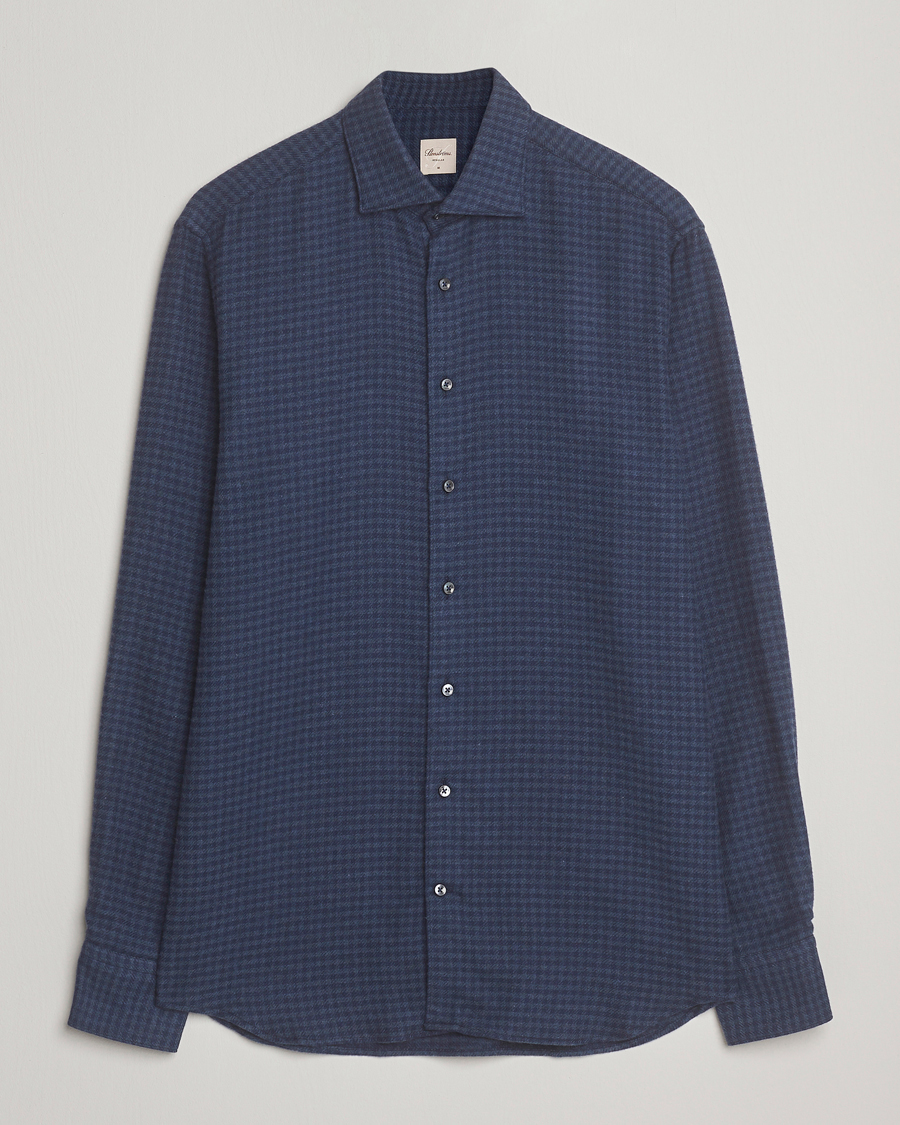 Herren | Hemden | Stenströms | Regular Fit Houndstooth Flannel Shirt Dark Blue