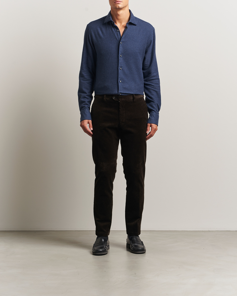 Herren | Hemden | Stenströms | Regular Fit Houndstooth Flannel Shirt Dark Blue