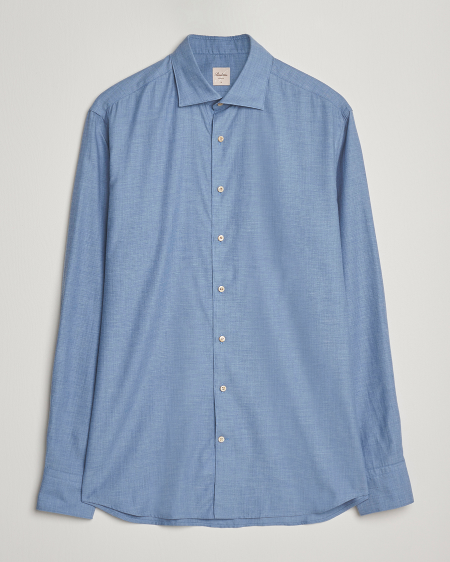 Herren | Hemden | Stenströms | Regular Fit Brushed Mini Herringbone Shirt Blue