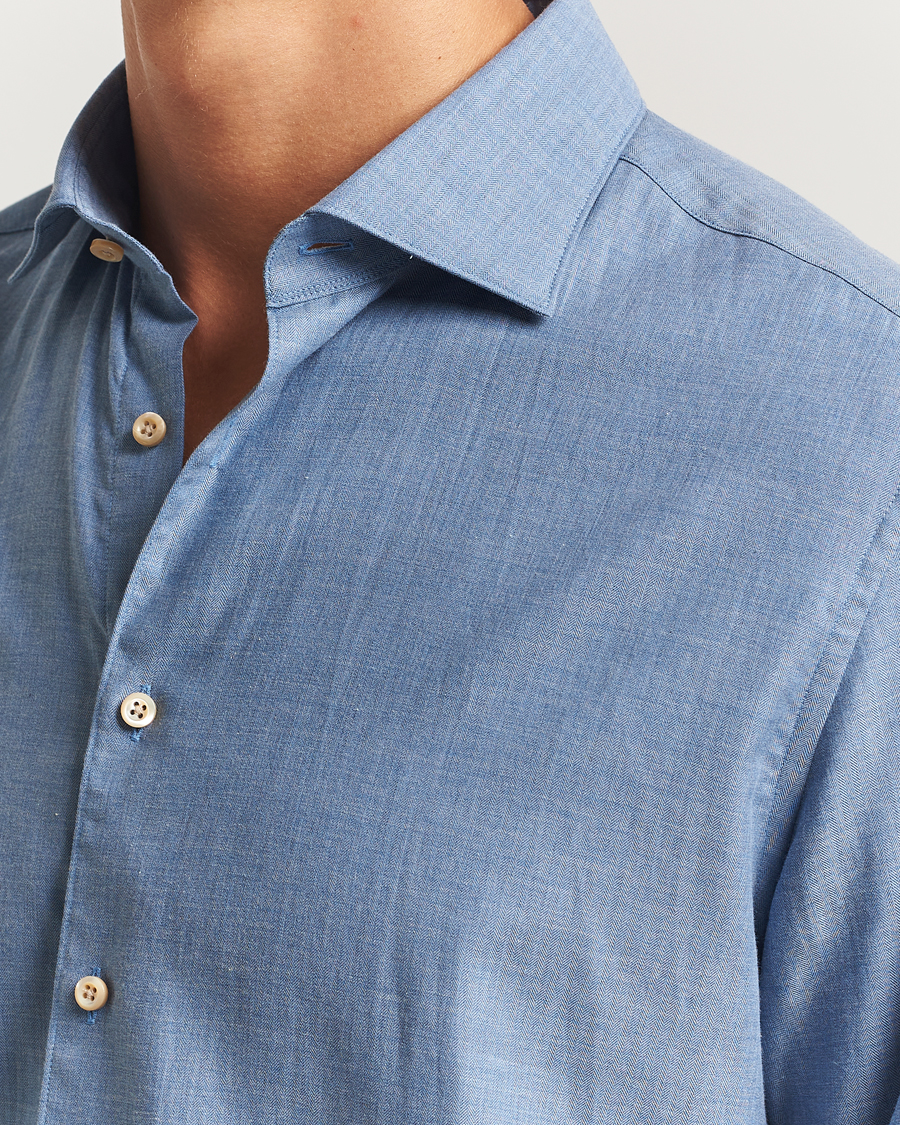 Herren | Hemden | Stenströms | Regular Fit Brushed Mini Herringbone Shirt Blue