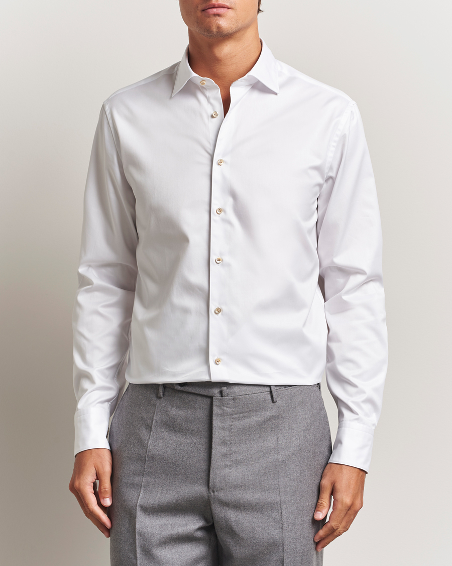 Herren | Hemden | Stenströms | Regular Fit Cotton Twill Contrast Shirt White